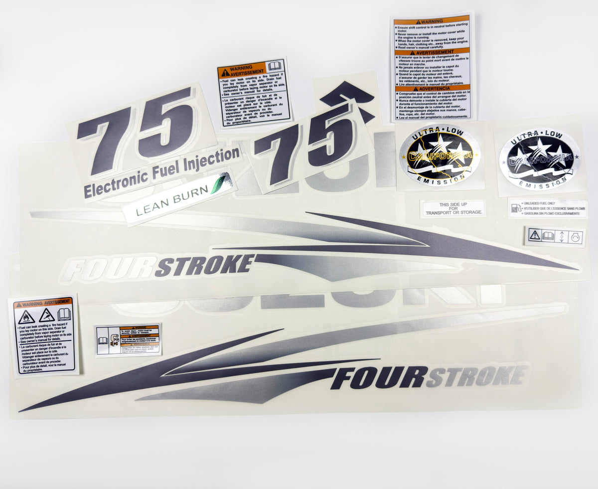 Vinyl graphic decals silver shimmer film set suitable for Suzuki 75 hp outboard engine four stroke white cover. Vinyl stickers kit for suzuki 75 hp Handmade