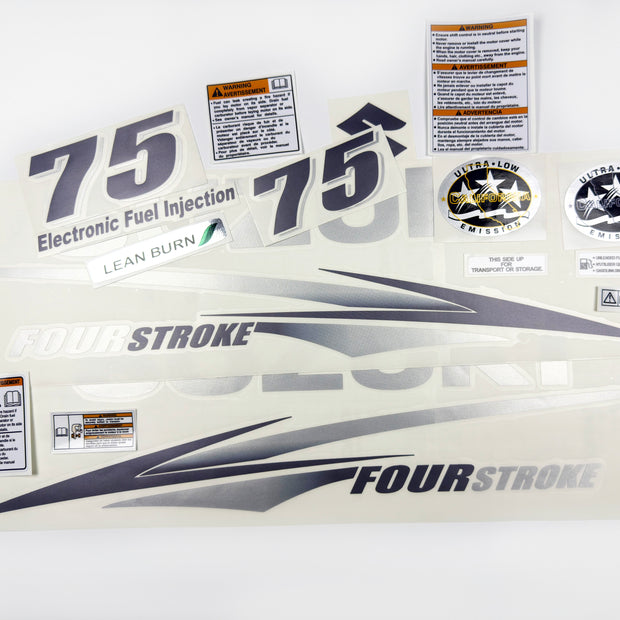 Vinyl graphic decals silver shimmer film set suitable for Suzuki 75 hp outboard engine four stroke white cover. Vinyl stickers kit for suzuki 75 hp Handmade