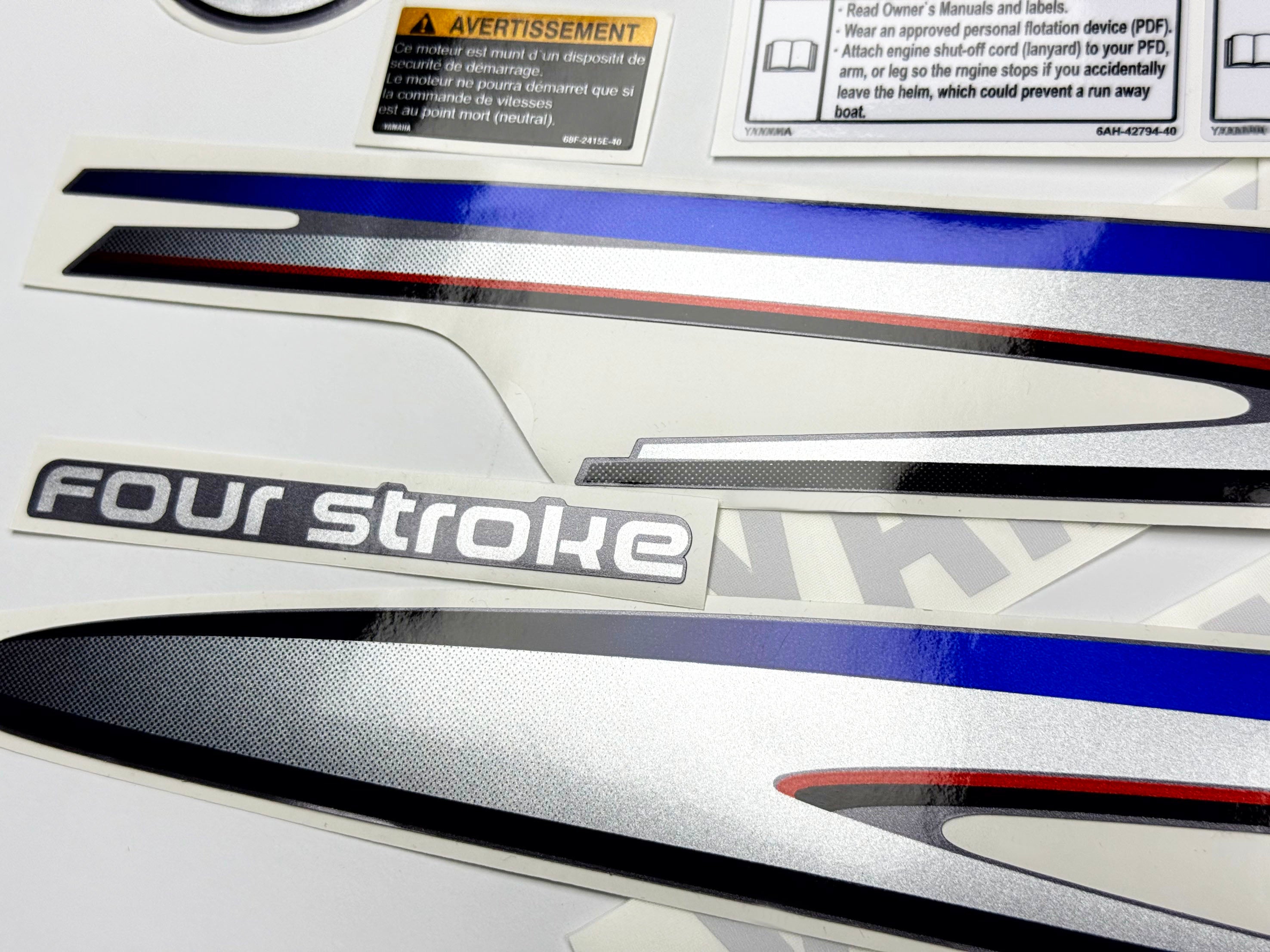 Vinyl graphic metalized silver decals set suitable for Yamaha 6 hp four stroke high thrust outboard engine. Vinyl stickers kit for Yamaha 6 hp four stroke Handmade