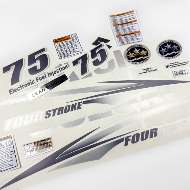 Vinyl graphic decals silver shimmer film set suitable for Suzuki 75 hp outboard engine four stroke white cover. Vinyl stickers kit for suzuki 75 hp Handmade