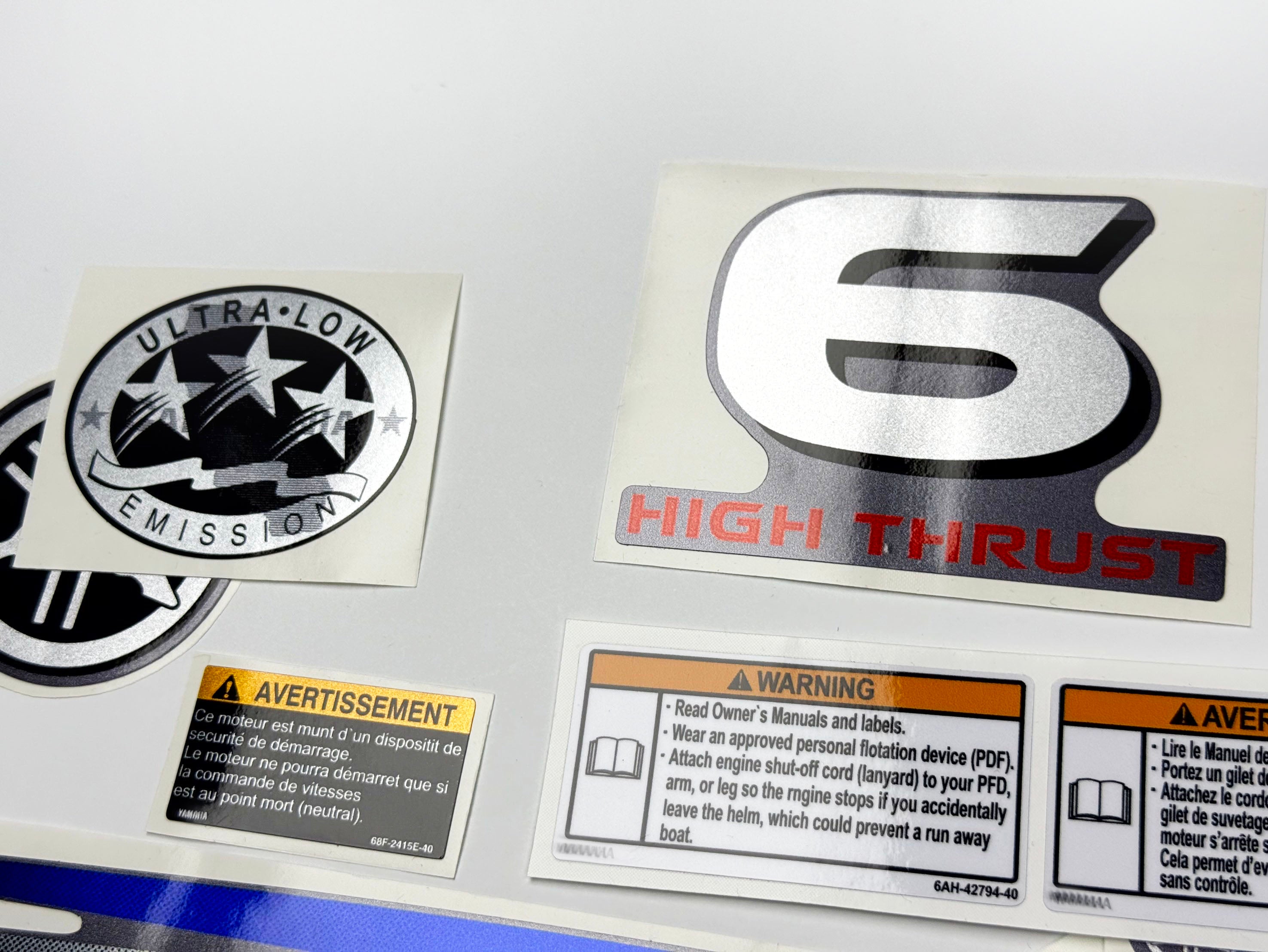 Vinyl graphic metalized silver decals set suitable for Yamaha 6 hp four stroke high thrust outboard engine. Vinyl stickers kit for Yamaha 6 hp four stroke Handmade