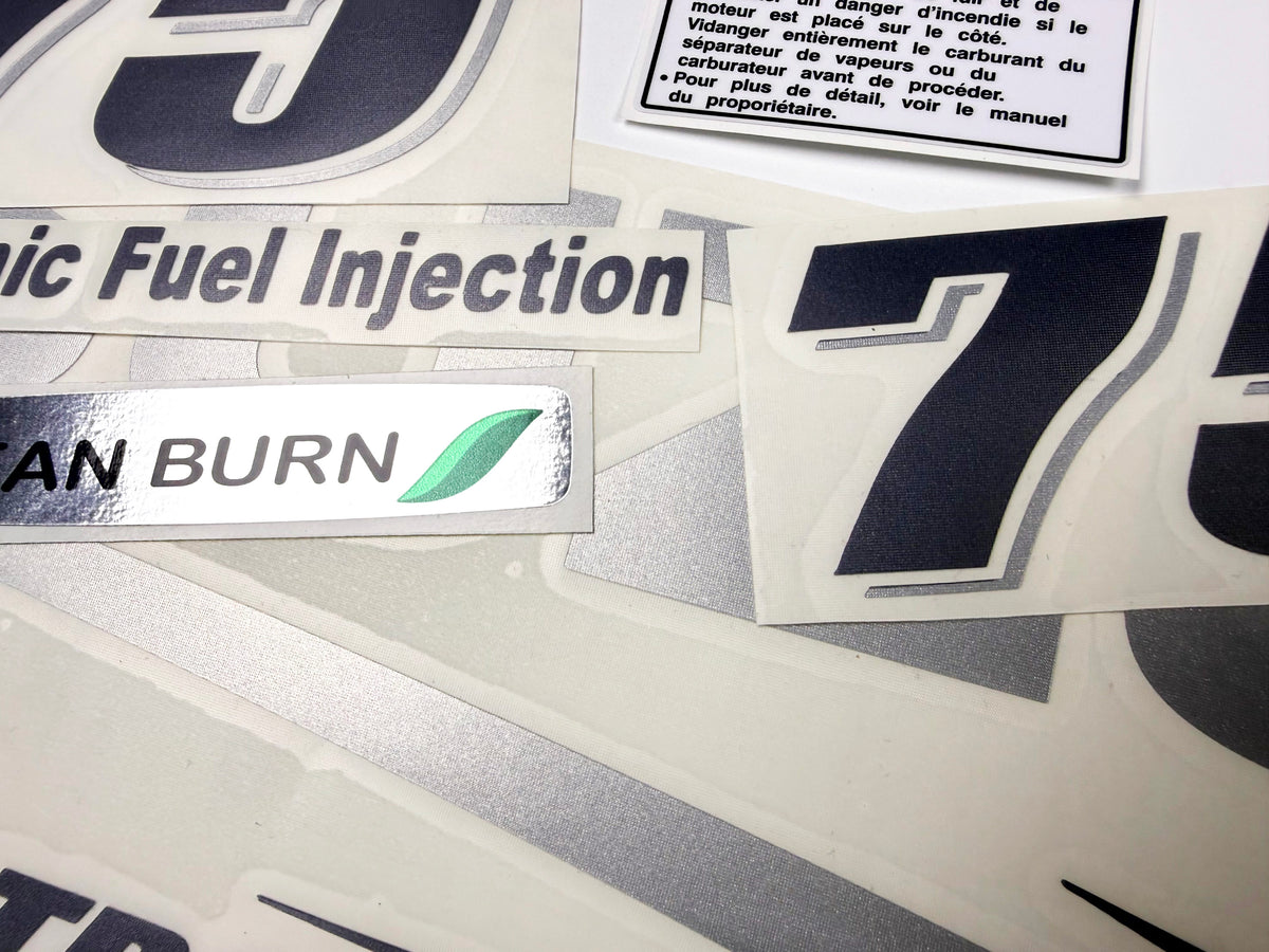 Vinyl graphic decals silver shimmer film set suitable for Suzuki 75 hp outboard engine four stroke white cover. Vinyl stickers kit for suzuki 75 hp Handmade