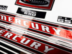 Vinyl graphic red with chrome shine retro decals set suitable for Mercury 6.5 hp outboard engine 1970