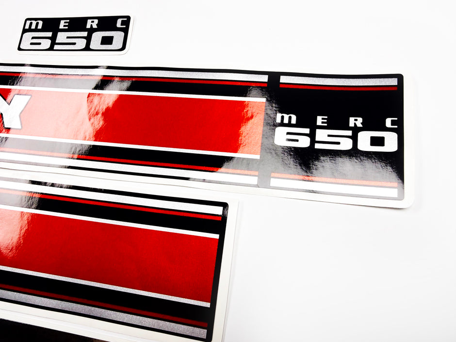 Vinyl graphic red with chrome shine retro decals set suitable for Mercury 6.5 hp outboard engine 1970