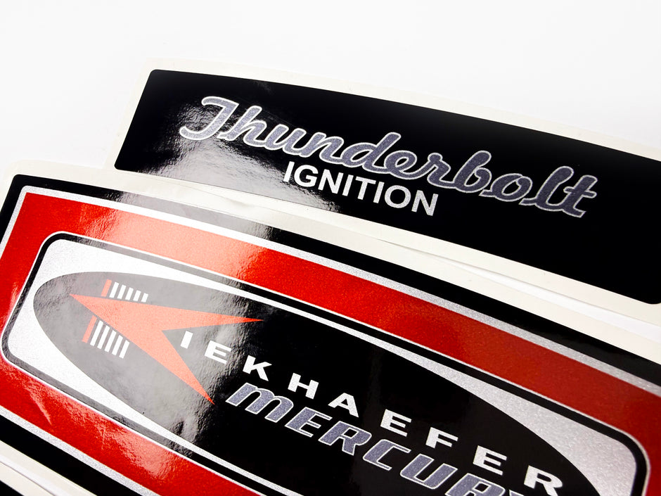 Vinyl graphic red with chrome shine retro decals set suitable for Mercury 6.5 hp outboard engine 1970
