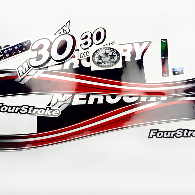 Vinyl graphic decals set suitable for Mercury 30 hp four stroke outboard engine. Vinyl stickers kit for Mercury 30 hp Handmade