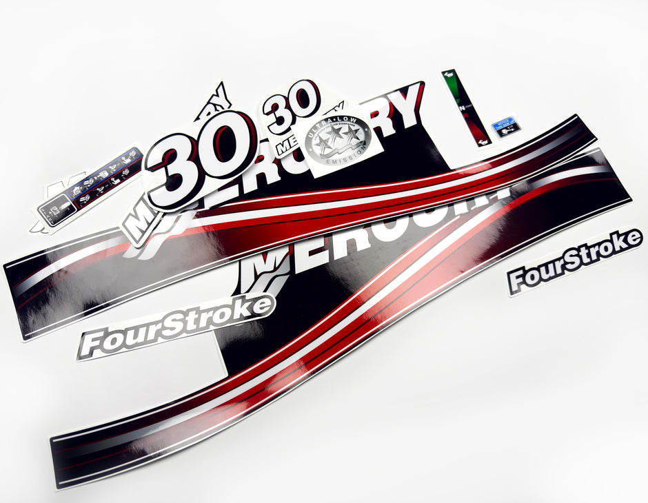 Vinyl graphic decals set suitable for Mercury 30 hp four stroke outboard engine. Vinyl stickers kit for Mercury 30 hp Handmade