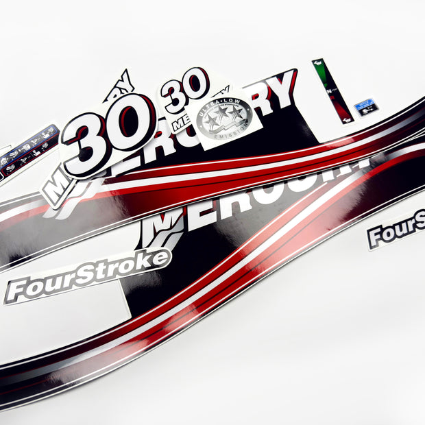 Vinyl graphic decals set suitable for Mercury 30 hp four stroke outboard engine. Vinyl stickers kit for Mercury 30 hp Handmade