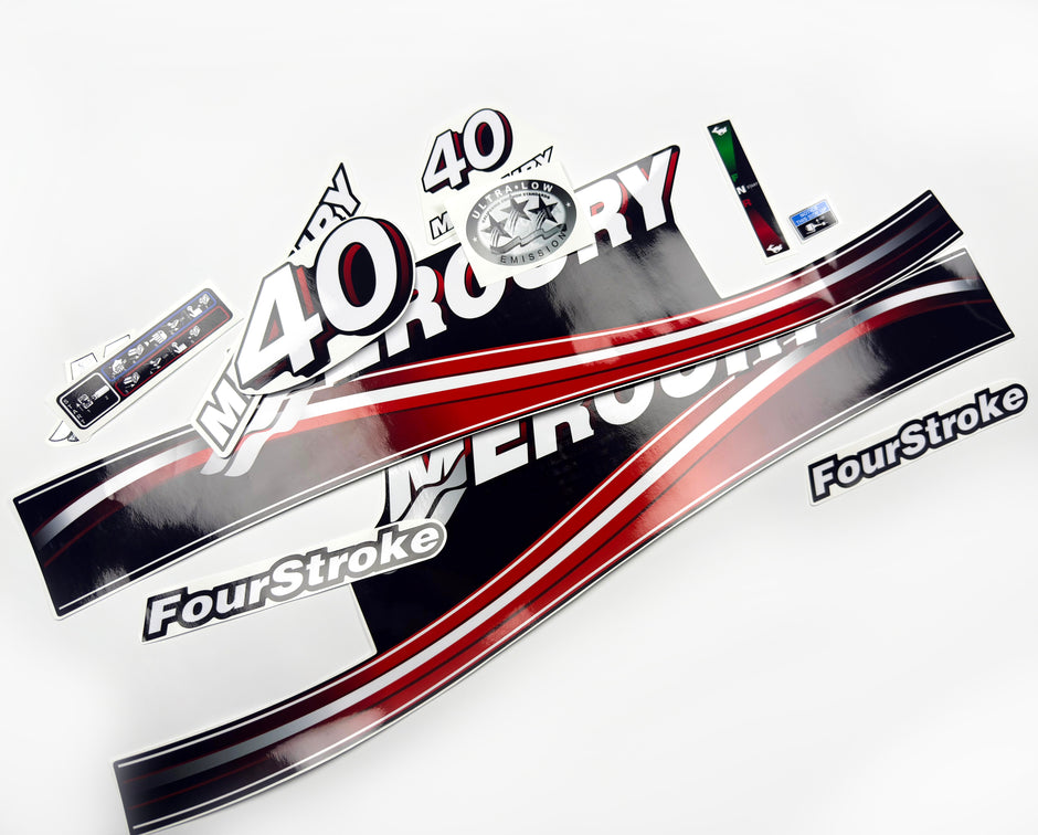 Vinyl graphic decals set suitable for Mercury 40 hp four stroke outboard engine. Vinyl stickers kit for Mercury 40 hp Handmade