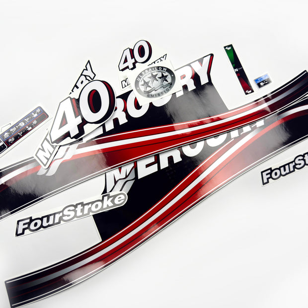 Vinyl graphic decals set suitable for Mercury 40 hp four stroke outboard engine. Vinyl stickers kit for Mercury 40 hp Handmade