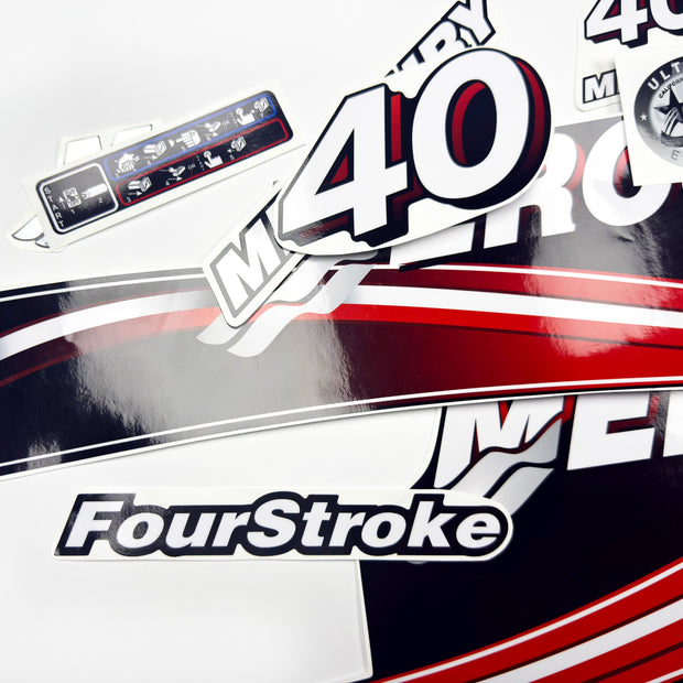 Vinyl graphic decals set suitable for Mercury 40 hp four stroke outboard engine. Vinyl stickers kit for Mercury 40 hp Handmade