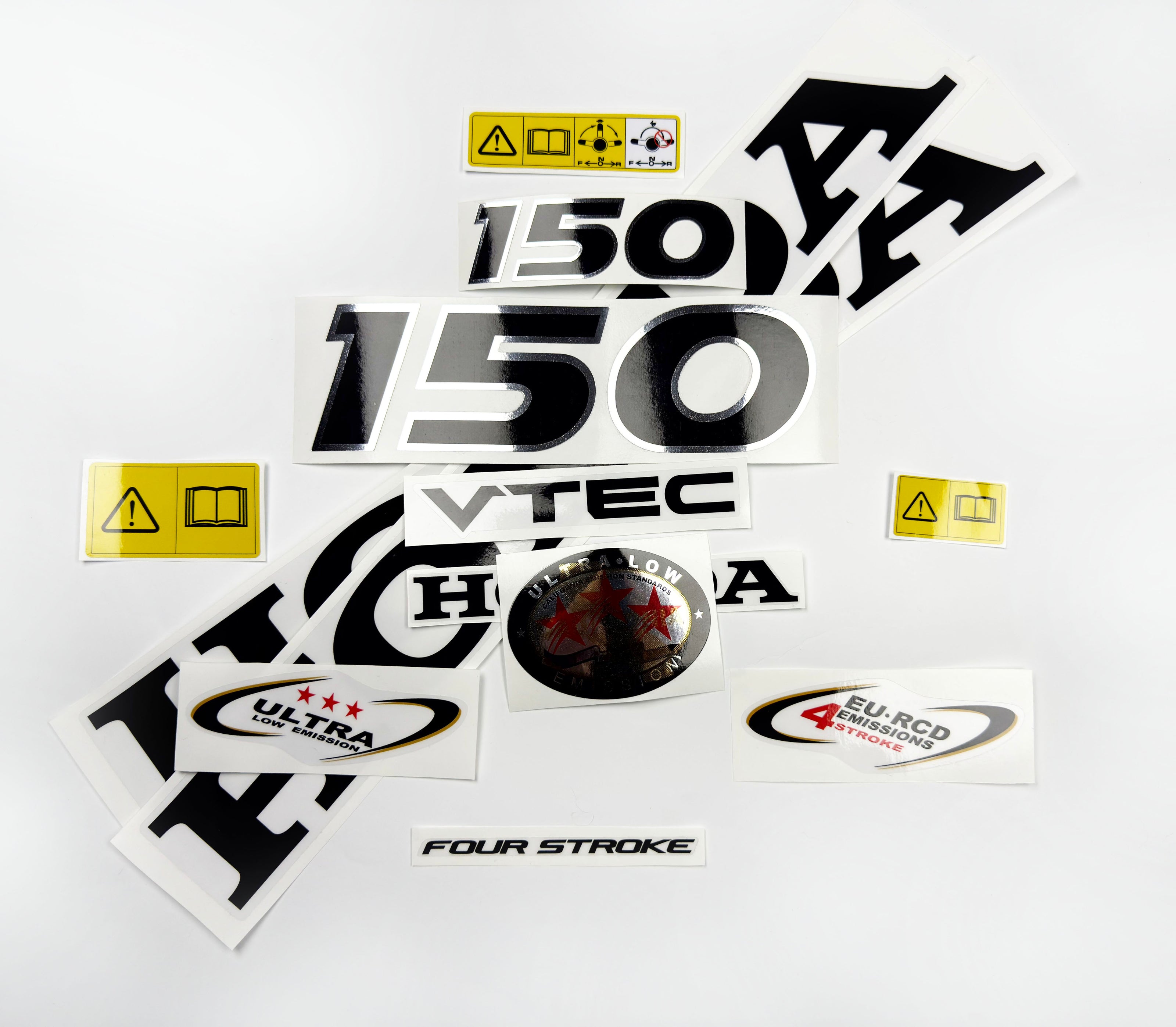 Vinyl graphic decals set chrome color suitable for Honda VTEC 150 hp four stroke outboard engine. Vinyl stickers kit for Honda 150 hp four stroke Handmade