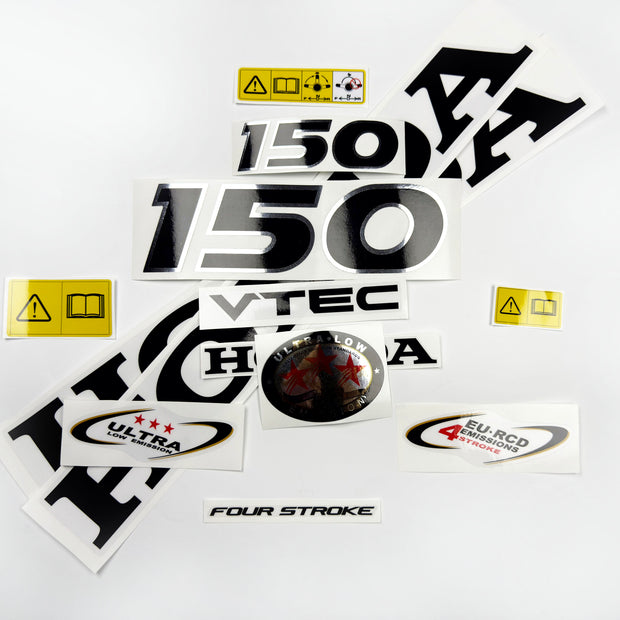 Vinyl graphic decals set chrome color suitable for Honda VTEC 150 hp four stroke outboard engine. Vinyl stickers kit for Honda 150 hp four stroke Handmade