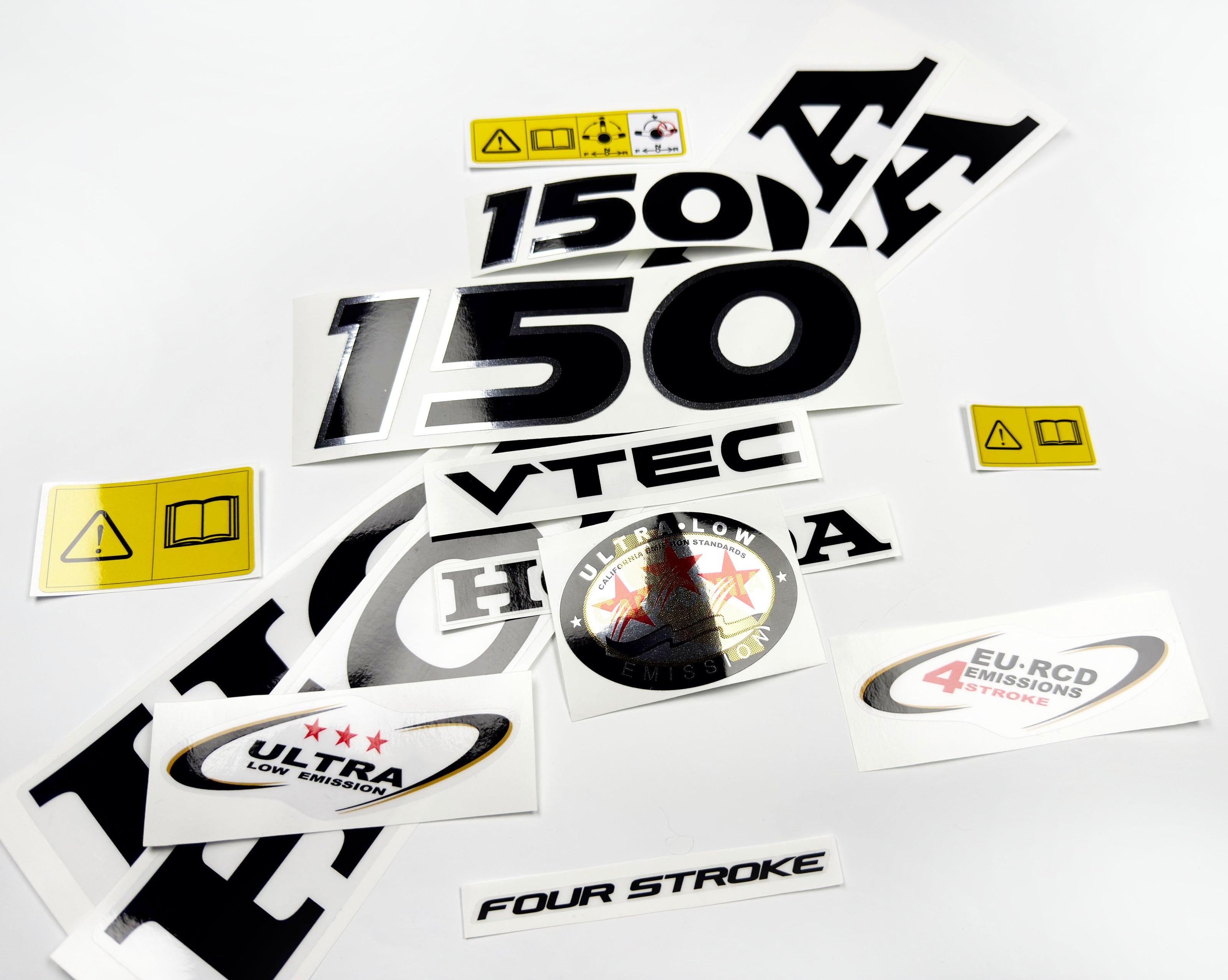 Vinyl graphic decals set chrome color suitable for Honda VTEC 150 hp four stroke outboard engine. Vinyl stickers kit for Honda 150 hp four stroke Handmade