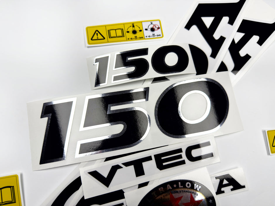 Vinyl graphic decals set chrome color suitable for Honda VTEC 150 hp four stroke outboard engine. Vinyl stickers kit for Honda 150 hp four stroke Handmade