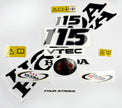 Vinyl graphic decals set chrome color suitable for Honda VTEC 115 hp four stroke outboard engine. Vinyl stickers kit for Honda 115 hp four stroke Handmade