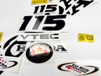 Vinyl graphic decals set chrome color suitable for Honda VTEC 115 hp four stroke outboard engine. Vinyl stickers kit for Honda 115 hp four stroke Handmade