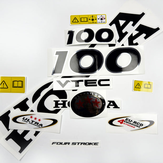 Vinyl graphic decals set chrome color suitable for Honda VTEC 100 hp four stroke outboard engine. Vinyl stickers kit for Honda 100 hp four stroke Handmade