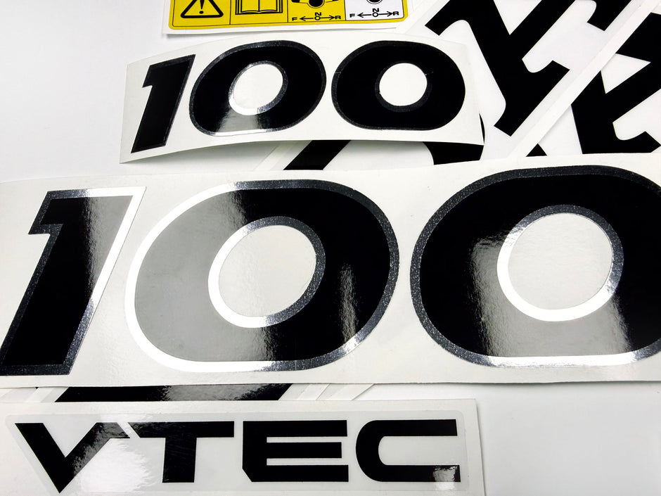 Vinyl graphic decals set chrome color suitable for Honda VTEC 100 hp four stroke outboard engine. Vinyl stickers kit for Honda 100 hp four stroke Handmade