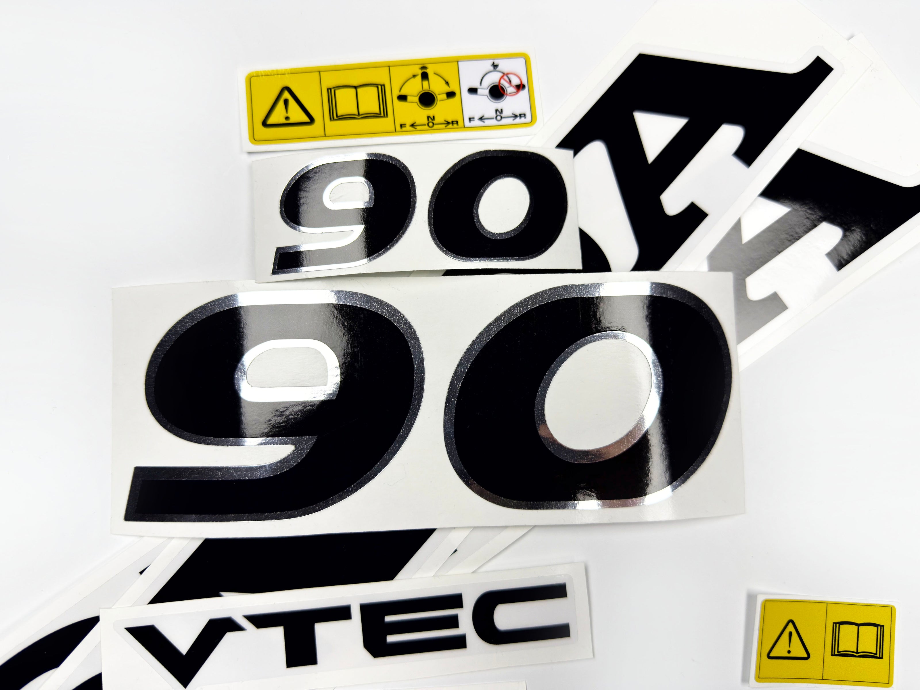 Vinyl graphic decals set chrome color suitable for Honda VTEC 90 hp four stroke outboard engine. Vinyl stickers kit for Honda 90 hp four stroke Handmade