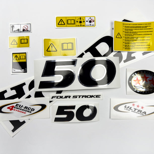 Vinyl graphic decals set chrome color suitable for Honda 50 hp four stroke outboard engine. Vinyl stickers kit for Honda 50  hp four stroke Handmade