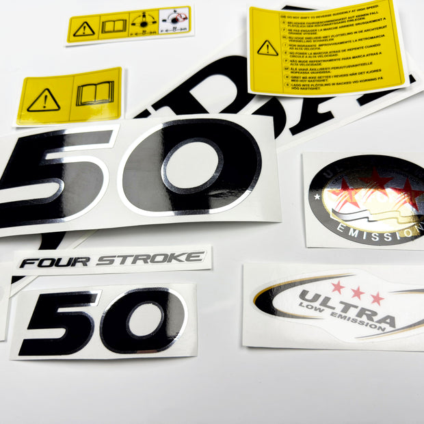 Vinyl graphic decals set chrome color suitable for Honda 50 hp four stroke outboard engine. Vinyl stickers kit for Honda 50  hp four stroke Handmade
