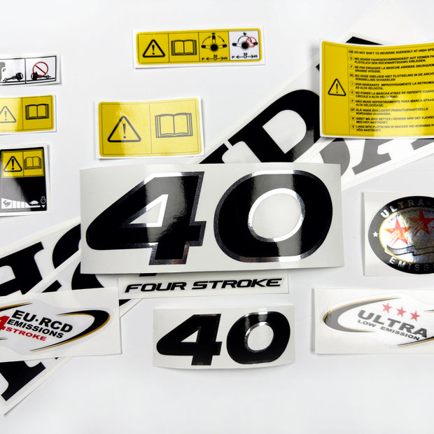 Vinyl graphic decals set chrome color suitable for Honda 40 hp four stroke outboard engine. Vinyl stickers kit for Honda 40  hp four stroke Handmade