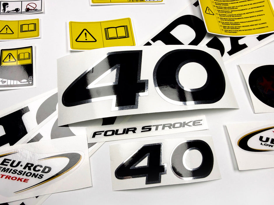 Vinyl graphic decals set chrome color suitable for Honda 40 hp four stroke outboard engine. Vinyl stickers kit for Honda 40  hp four stroke Handmade