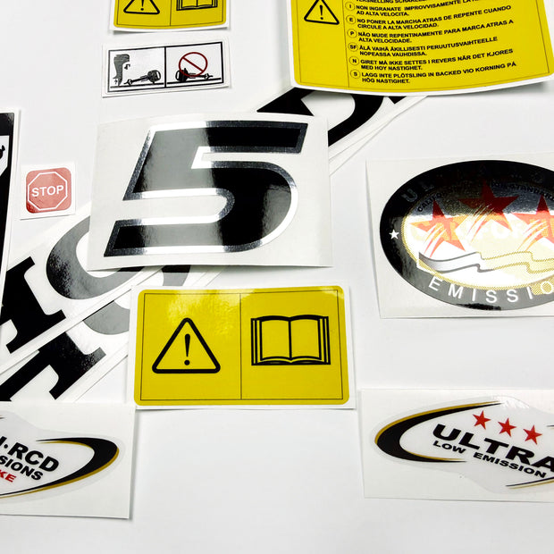 Vinyl graphic decals set chrome color suitable for Honda 5 hp four stroke outboard engine. Vinyl stickers kit for Honda 5 hp four stroke Handmade