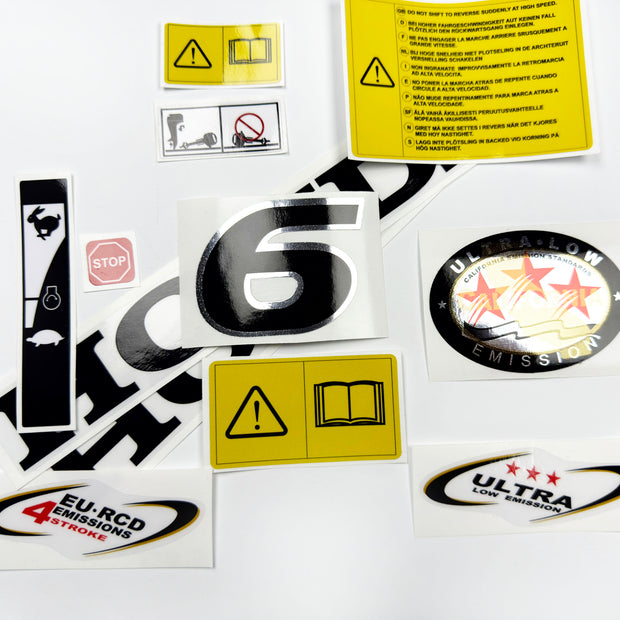 Vinyl graphic decals set chrome color suitable for Honda 6 hp four stroke outboard engine. Vinyl stickers kit for Honda 6  hp four stroke Handmade
