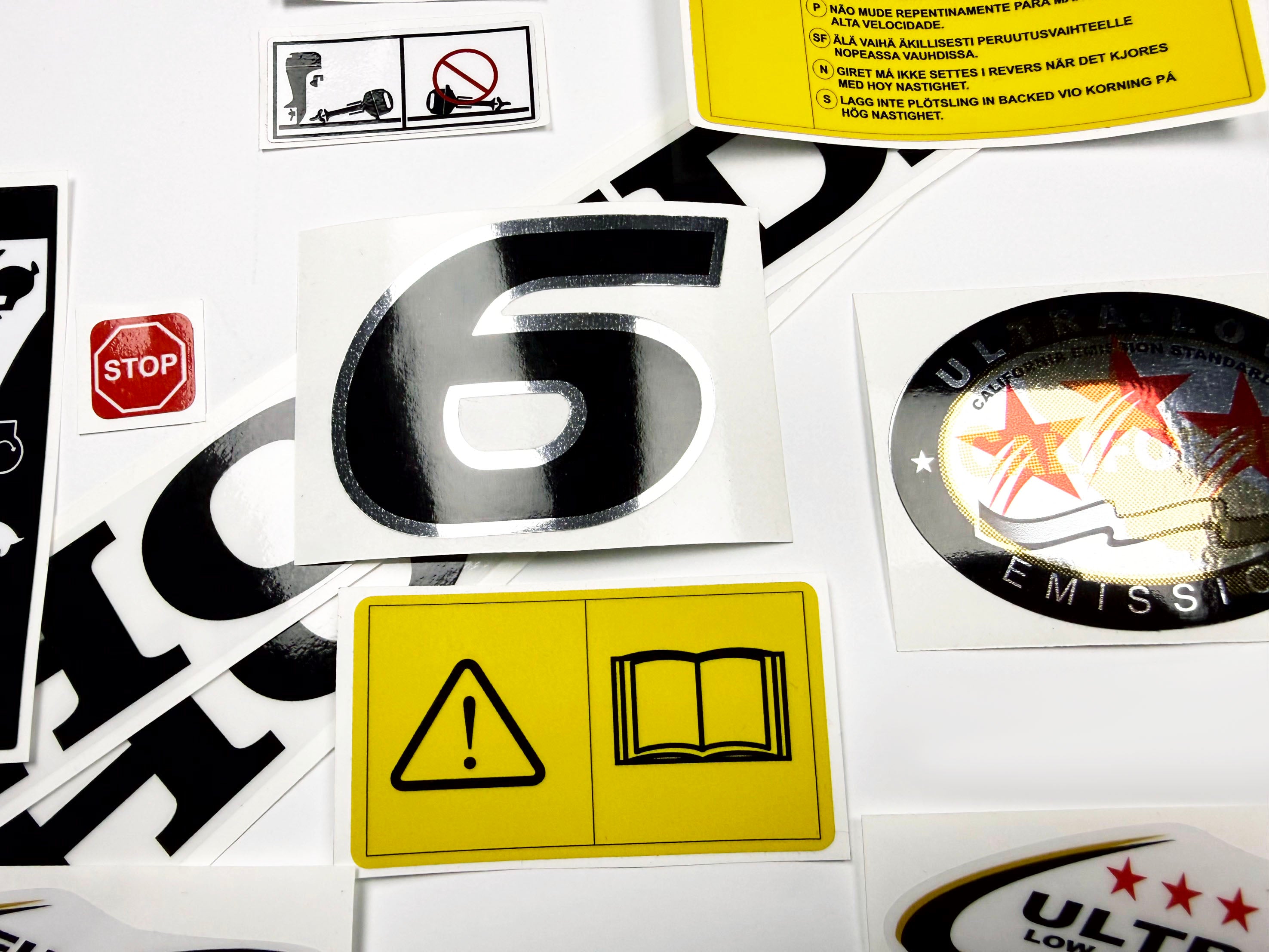 Vinyl graphic decals set chrome color suitable for Honda 6 hp four stroke outboard engine. Vinyl stickers kit for Honda 6  hp four stroke Handmade