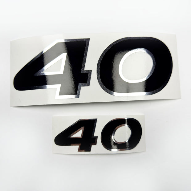 Vinyl graphic decals set two numbers "40" black with shiny chrome edging For Honda 40 hp outboard motor