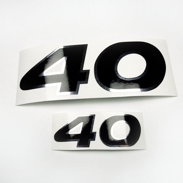 Vinyl graphic decals set two numbers "40" black with shiny chrome edging For Honda 40 hp outboard motor