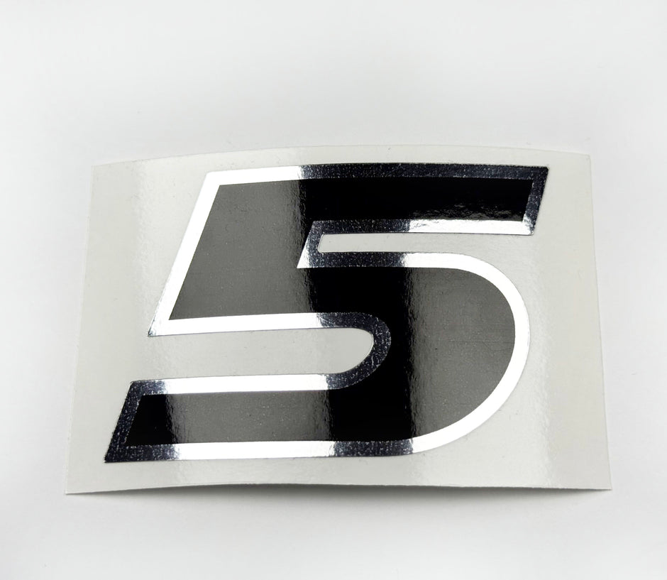 Vinyl graphic decal number "5" black with shiny chrome edging For Honda 5 hp outboard motor