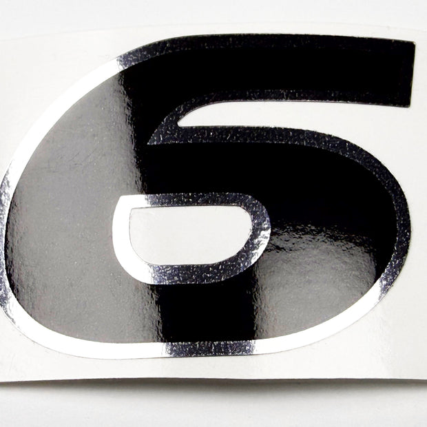 Vinyl graphic decal  number "6" black with shiny chrome edging For Honda 6 hp outboard motor