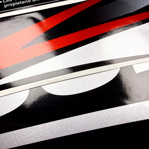 Vinyl graphic red silver shimmer decals set suitable for Suzuki 70 hp four stroke outboard engine. Vinyl stickers kit for suzuki 70 hp four stroke Handmade