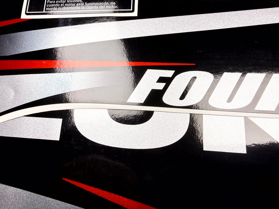 Vinyl graphic red silver shimmer decals set suitable for Suzuki 70 hp four stroke outboard engine. Vinyl stickers kit for suzuki 70 hp four stroke Handmade