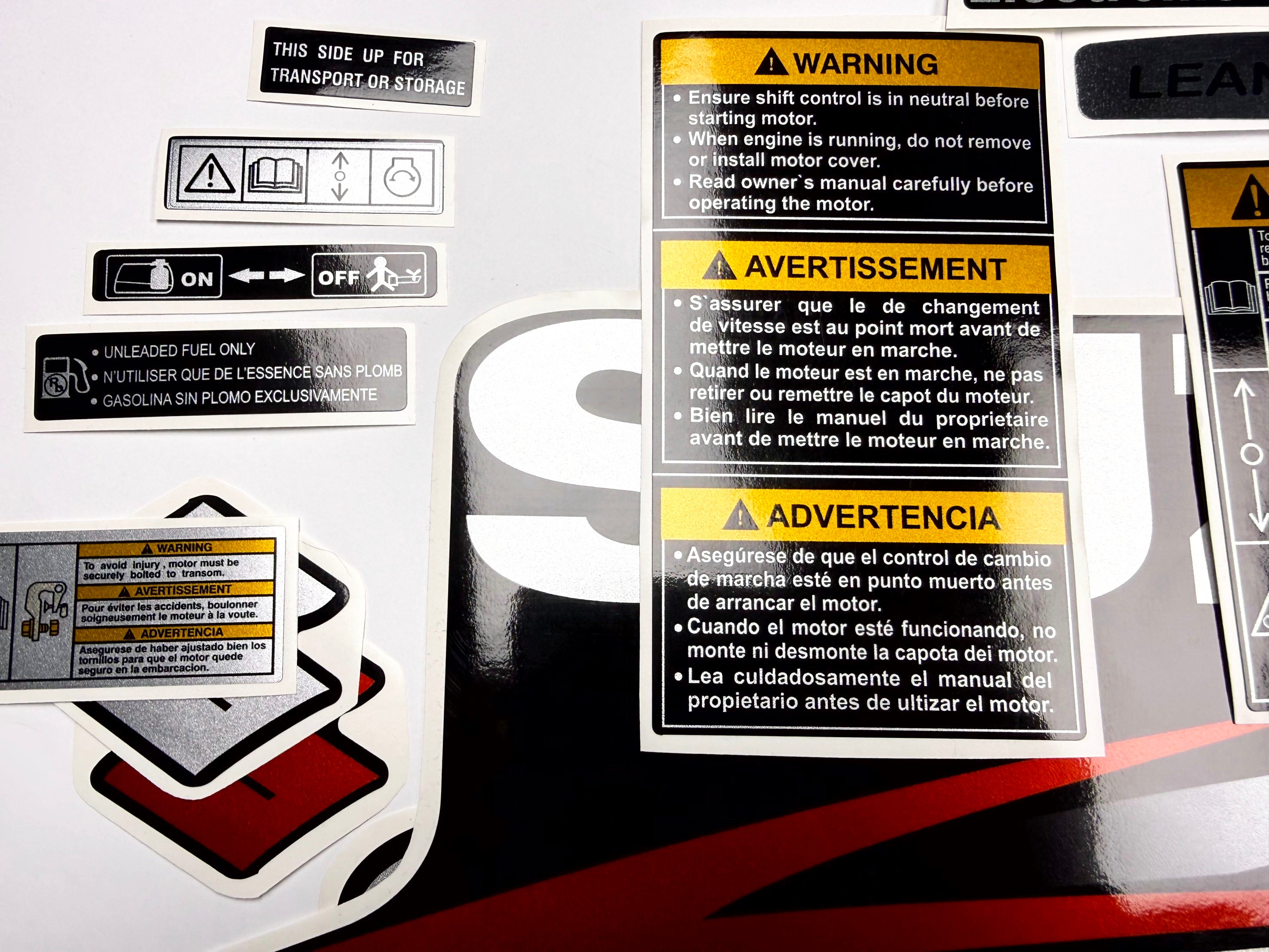 Vinyl graphic red silver shimmer decals set suitable for Suzuki 70 hp four stroke outboard engine. Vinyl stickers kit for suzuki 70 hp four stroke Handmade