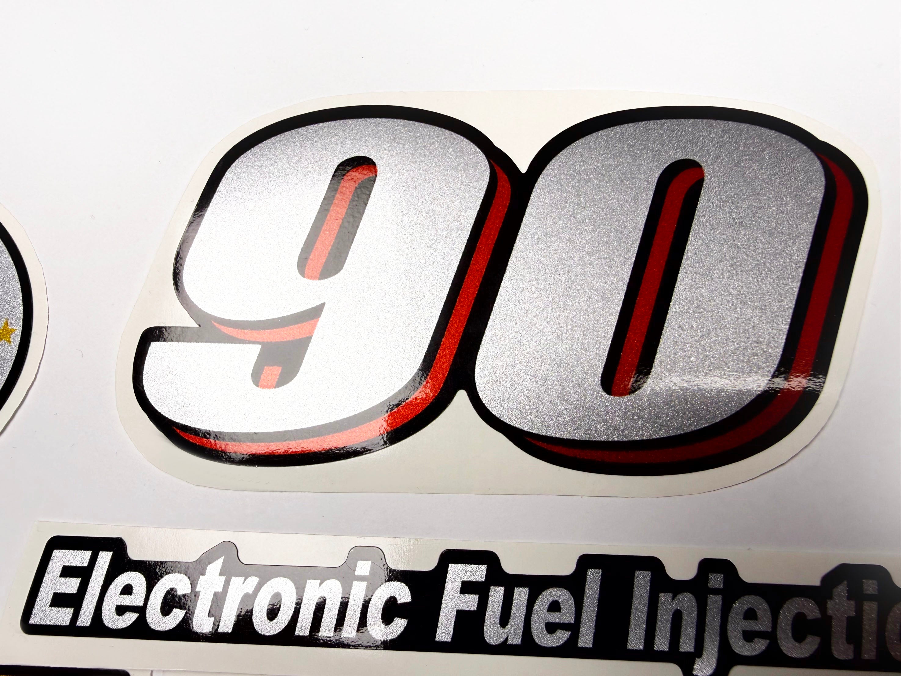 Vinyl graphic red silver shimmer decals set suitable for Suzuki 90 hp four stroke outboard engine. Vinyl stickers kit for suzuki 90 hp four stroke Handmade