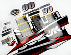 Vinyl graphic red silver shimmer decals set suitable for Suzuki 90 hp four stroke outboard engine. Vinyl stickers kit for suzuki 90 hp four stroke Handmade