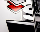 Vinyl graphic red silver shimmer decals set suitable for Suzuki 15 hp four stroke outboard engine. Vinyl stickers kit for suzuki 15 hp four stroke Handmade
