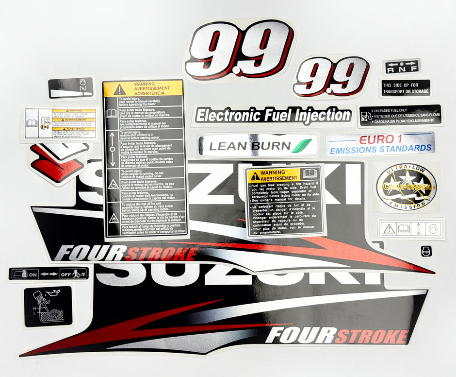 Vinyl graphic red silver shimmer decals set suitable for Suzuki 9.9 hp four stroke outboard engine. Vinyl stickers kit for suzuki 9.9 hp four stroke Handmade (Copy)