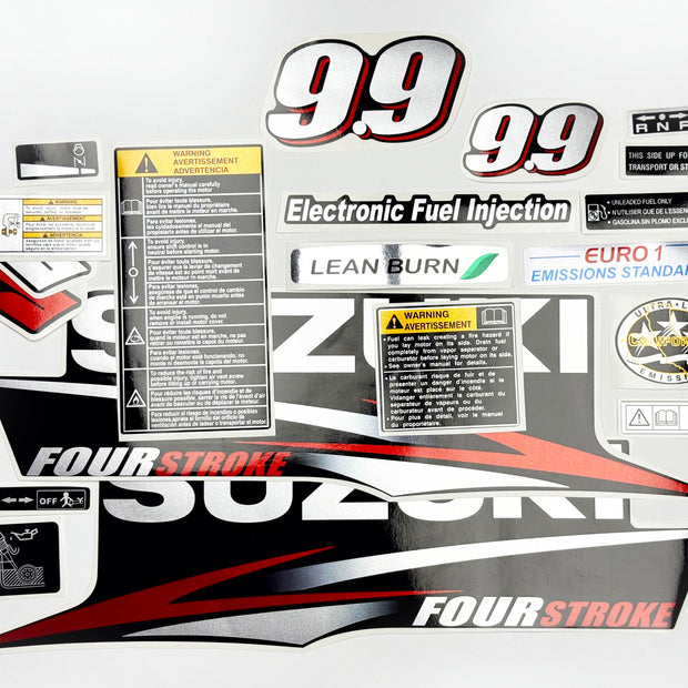 Vinyl graphic red silver shimmer decals set suitable for Suzuki 9.9 hp four stroke outboard engine. Vinyl stickers kit for suzuki 9.9 hp four stroke Handmade (Copy)
