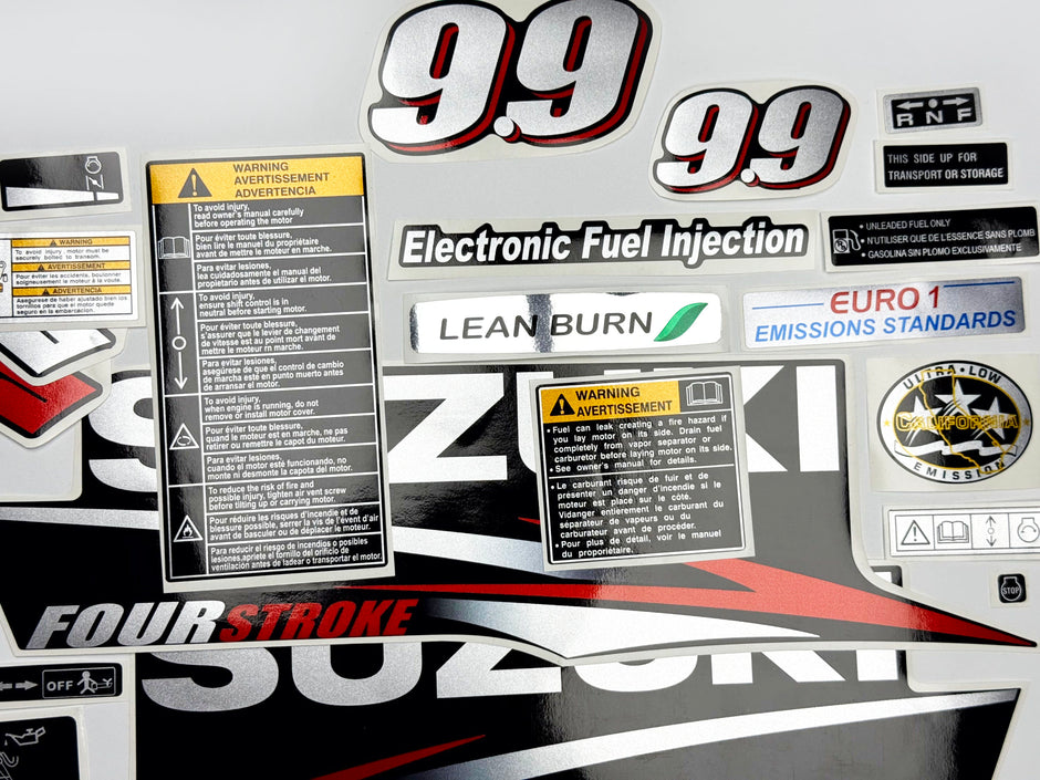 Vinyl graphic red silver shimmer decals set suitable for Suzuki 9.9 hp four stroke outboard engine. Vinyl stickers kit for suzuki 9.9 hp four stroke Handmade (Copy)