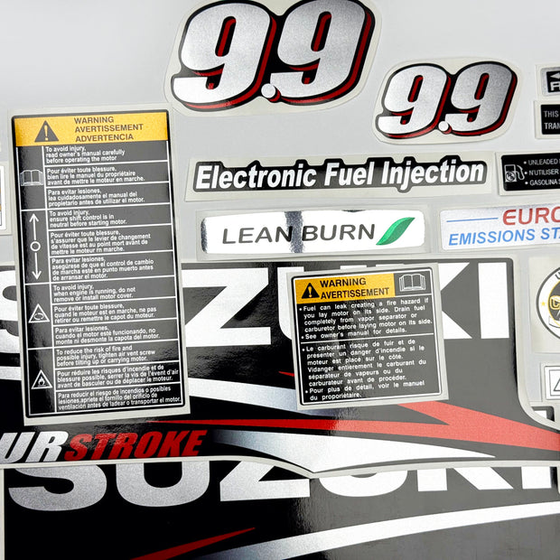 Vinyl graphic red silver shimmer decals set suitable for Suzuki 9.9 hp four stroke outboard engine. Vinyl stickers kit for suzuki 9.9 hp four stroke Handmade (Copy)