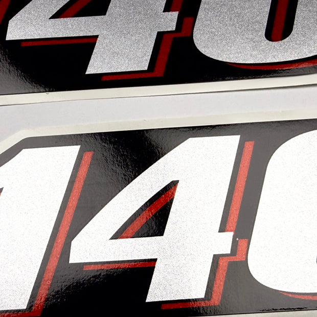 Vinyl graphic red silver shimmer decal numder suitable for Suzuki 140 hp four stroke outboard engine. Vinyl sticker number for suzuki 140 hp four stroke Handmade
