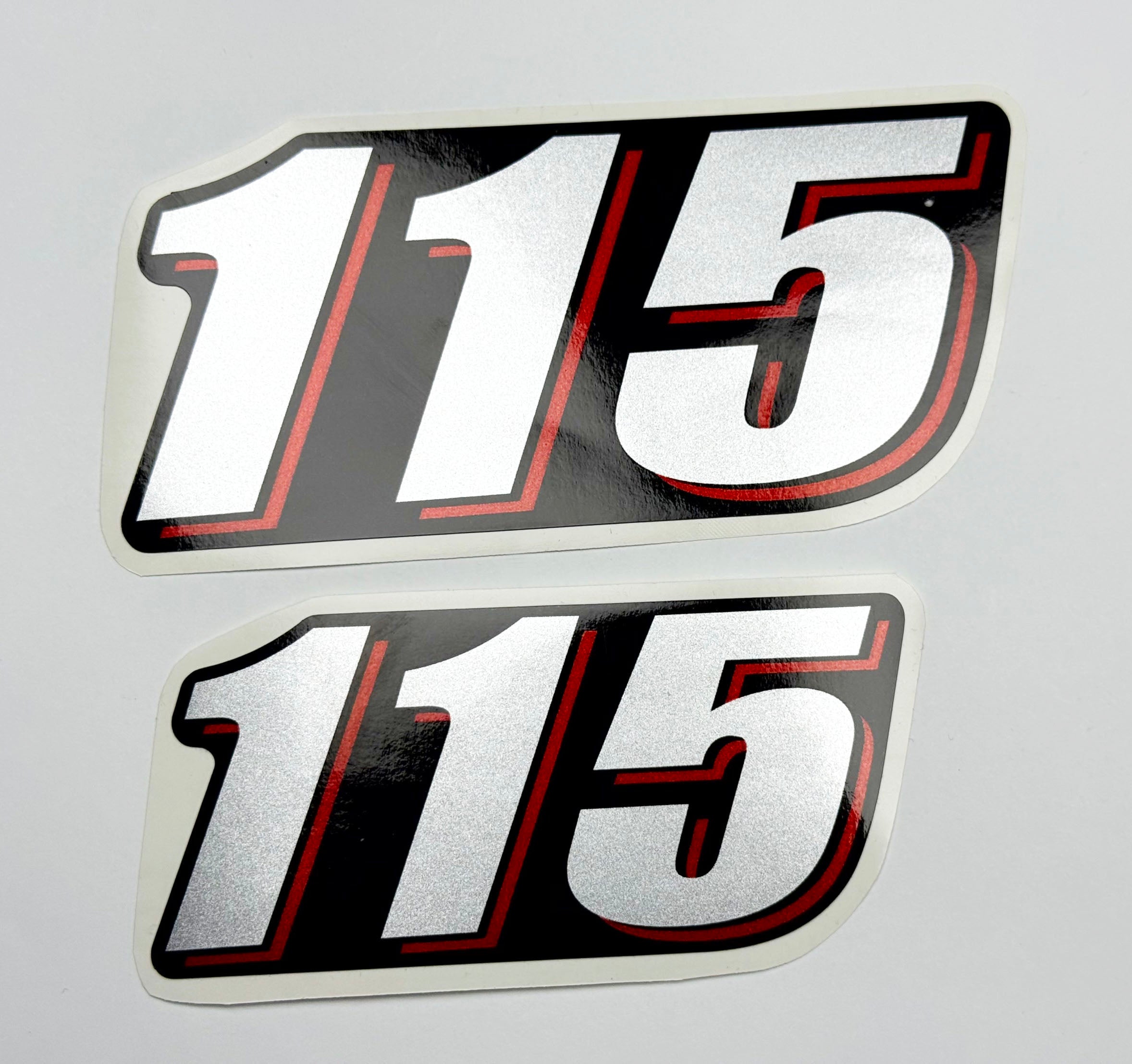 Vinyl graphic red silver shimmer decal numder suitable for Suzuki 115 hp four stroke outboard engine. Vinyl sticker number for suzuki 115 hp four stroke Handmade