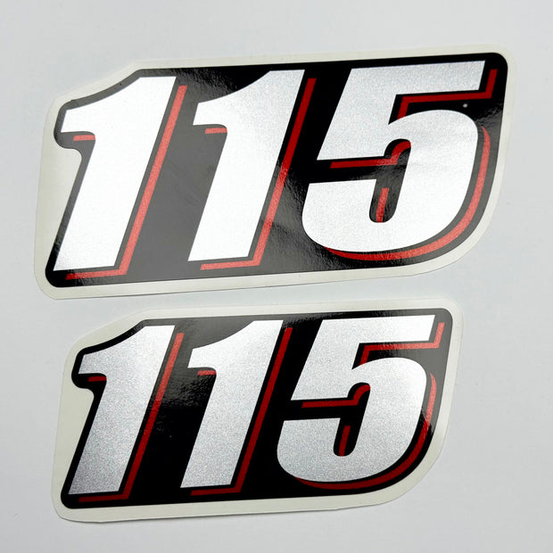Vinyl graphic red silver shimmer decal numder suitable for Suzuki 115 hp four stroke outboard engine. Vinyl sticker number for suzuki 115 hp four stroke Handmade