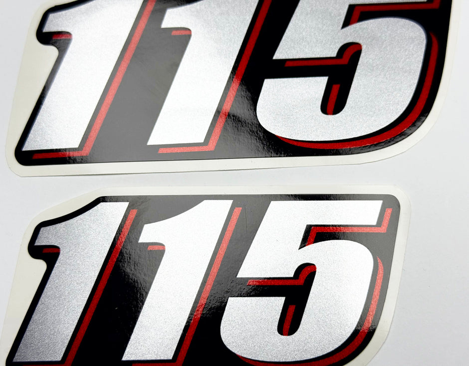 Vinyl graphic red silver shimmer decal numder suitable for Suzuki 115 hp four stroke outboard engine. Vinyl sticker number for suzuki 115 hp four stroke Handmade