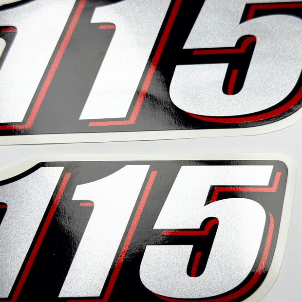 Vinyl graphic red silver shimmer decal numder suitable for Suzuki 115 hp four stroke outboard engine. Vinyl sticker number for suzuki 115 hp four stroke Handmade